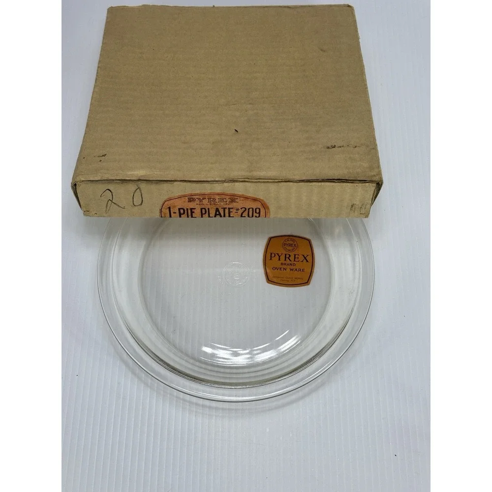 Vintage Pyrex Brand Oven Ware Clear Glass Pie Plate #209 Original Box & Label 9